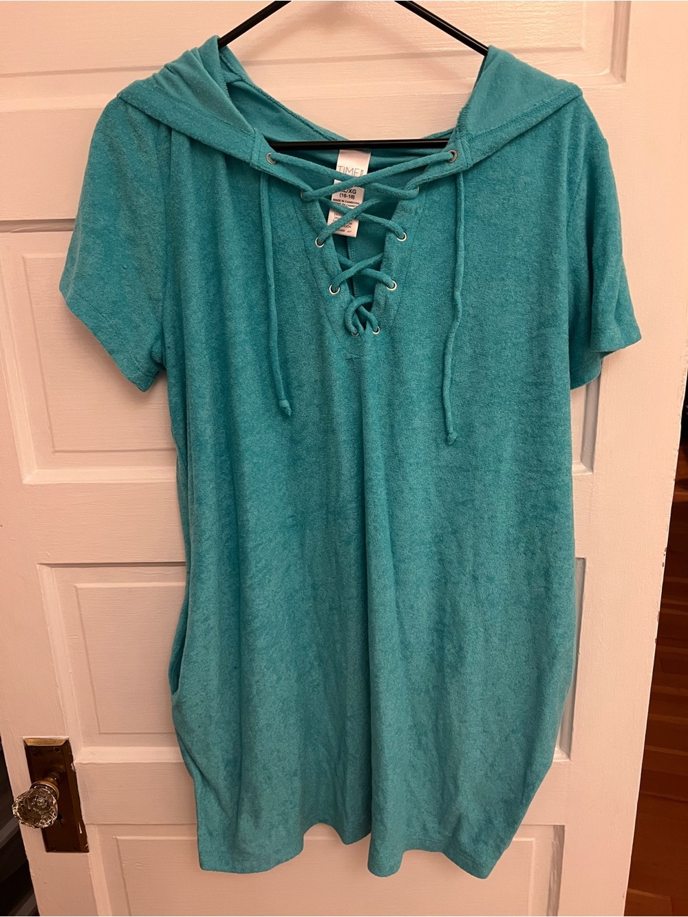 Lace-Up Hooded Short Sleeve Beach Coverup